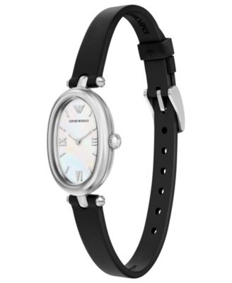 Women's Quartz Two-Hand Black Leather Watch, 28mm