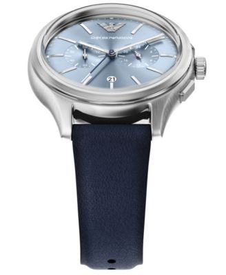 Men's Quartz Chronograph Blue Leather Watch, 42mm