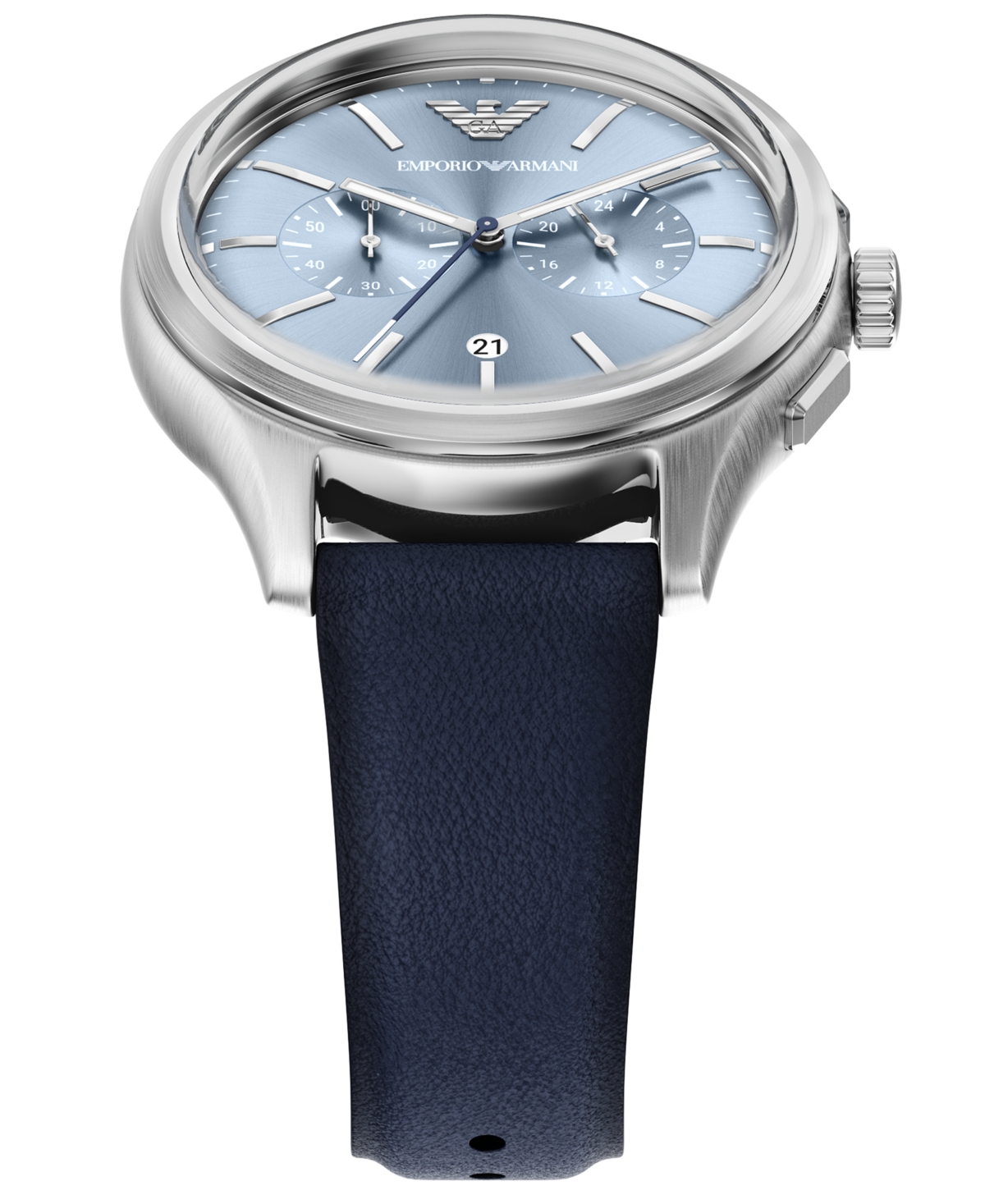 Emporio Armani Men's Quartz Chronograph Blue Leather Watch, 42mm