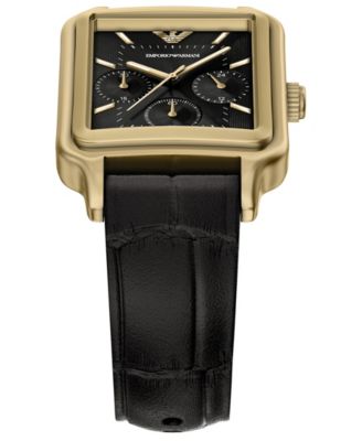 Men's Quartz Chronograph Black Leather Watch, 38mm