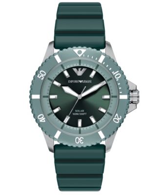 Men's World Explorer Solar Three Hand Green Silicone Watch, 42mm