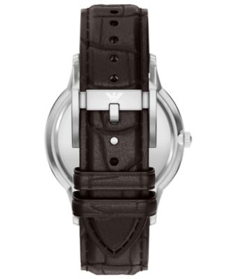 Men's Quartz Three-Hand Brown Leather Watch, 43mm