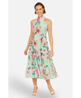 Women's Floral Halter Neck Midi Dress