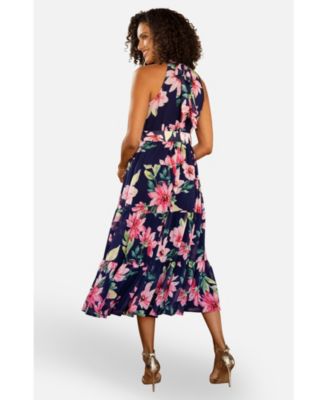 Women's Floral Halter Neck Midi Dress