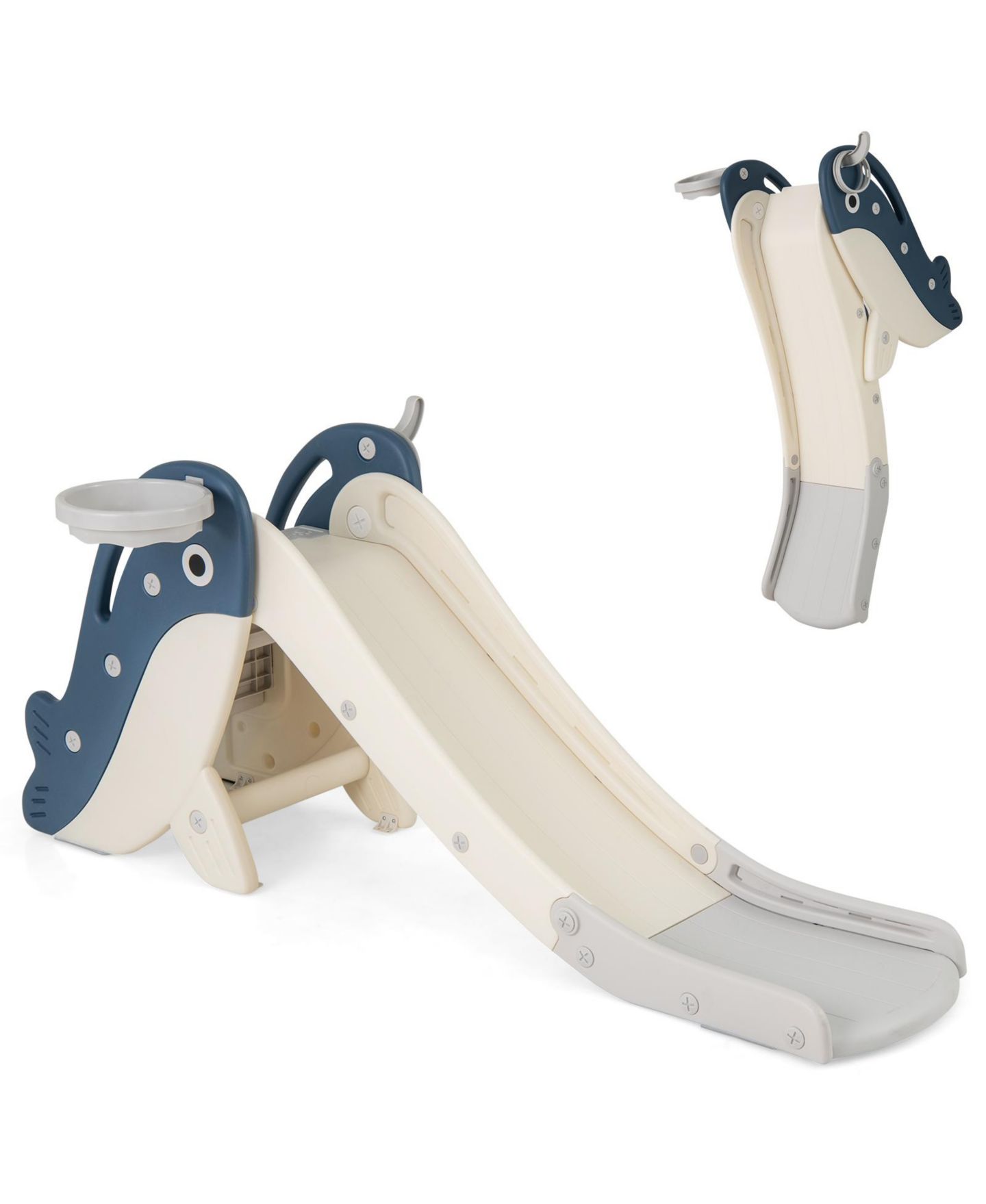 Детский игровой набор Slickblue Indoor-Outdoor Baby Slide Climber Playset with Basketball Hoop, 59"L x 28"W x 26"H, от 3 лет, цвет: Синий — фото 1