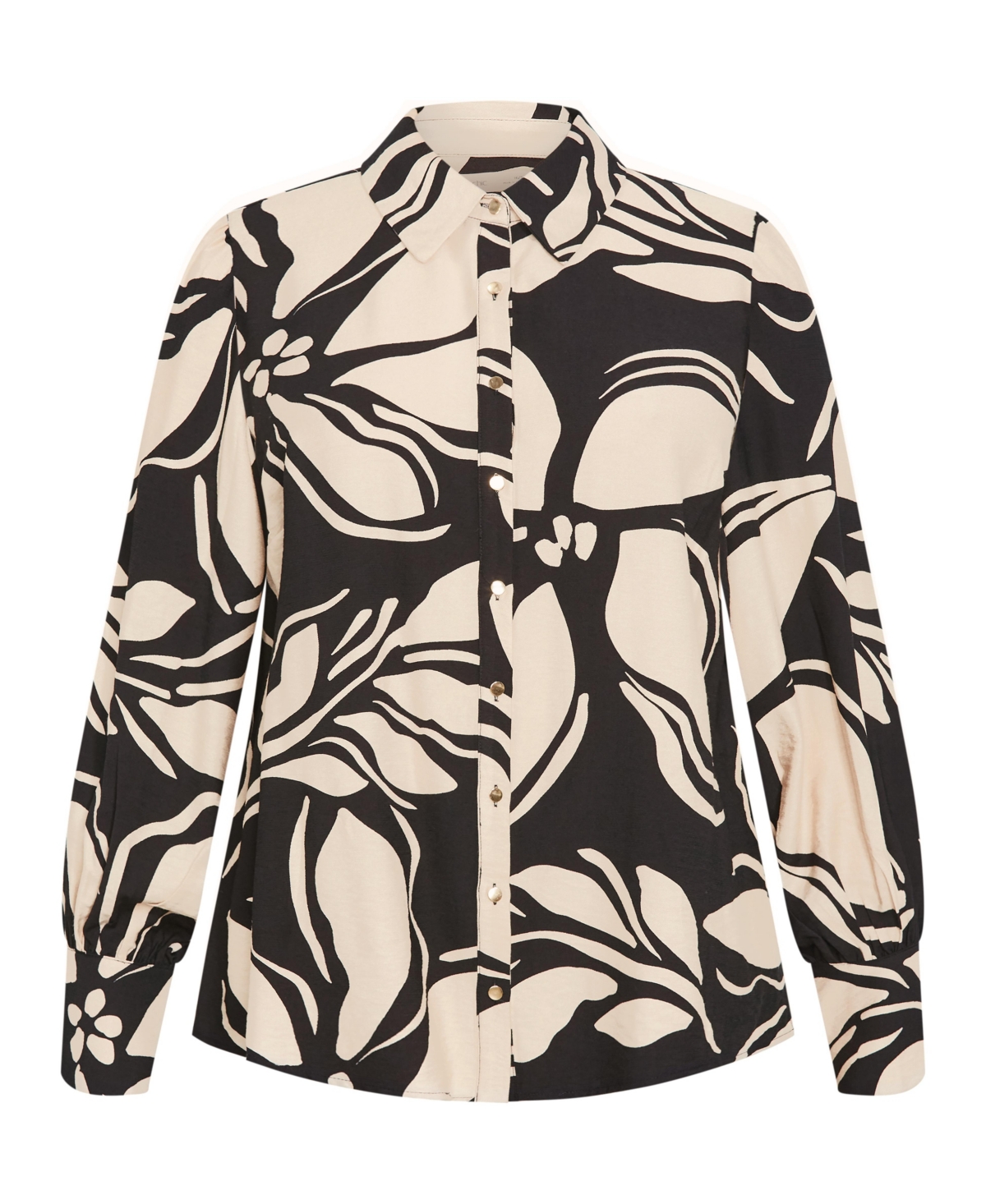 City Chic Plus Bella Mono Print Long Sleeve Shirt