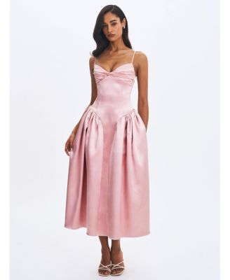 Women's Tullia Dusty Rose Satin Ruched Midi Dress