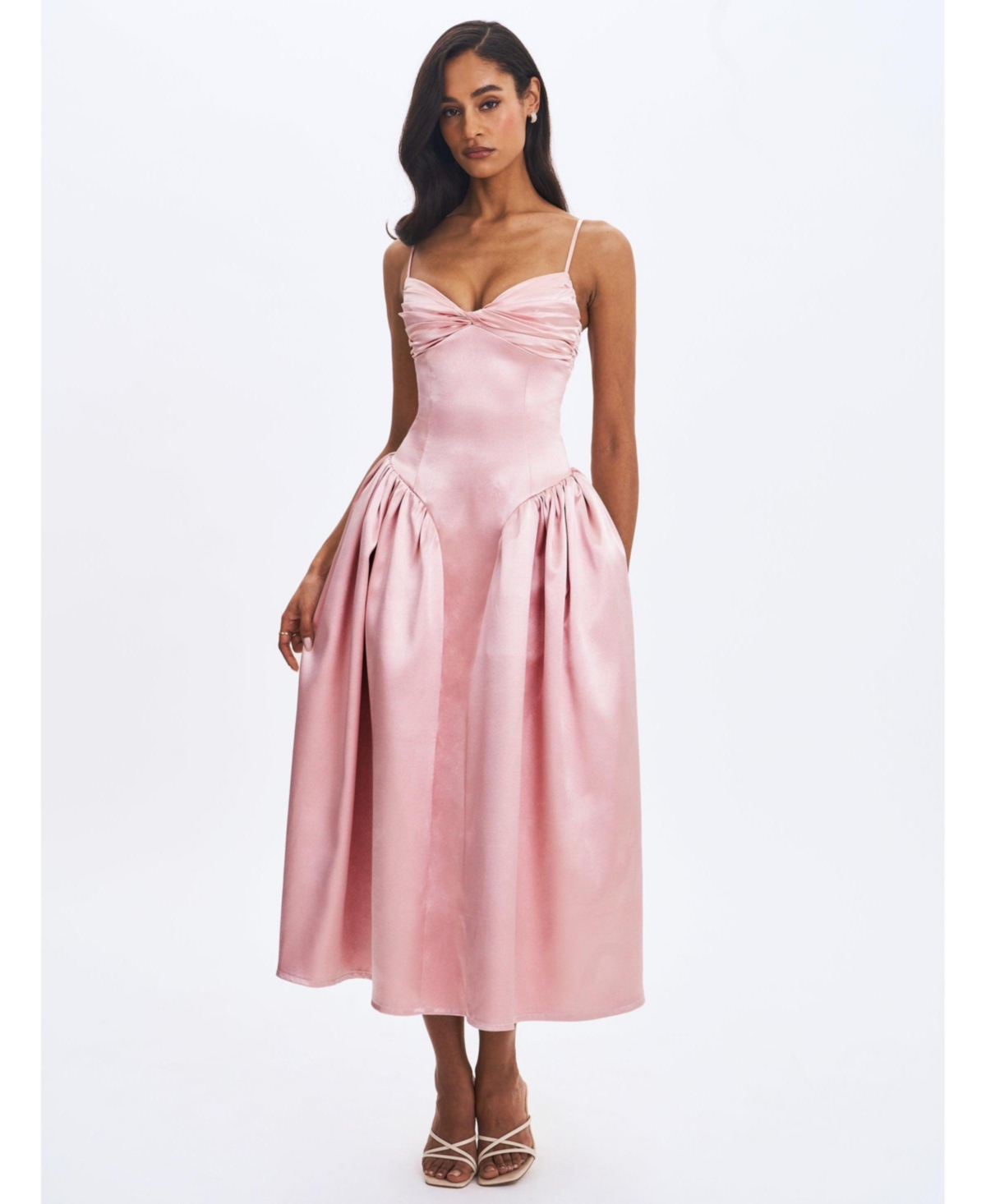 Miss Circle Women's Tullia Dusty Rose Satin Ruched Midi Dress