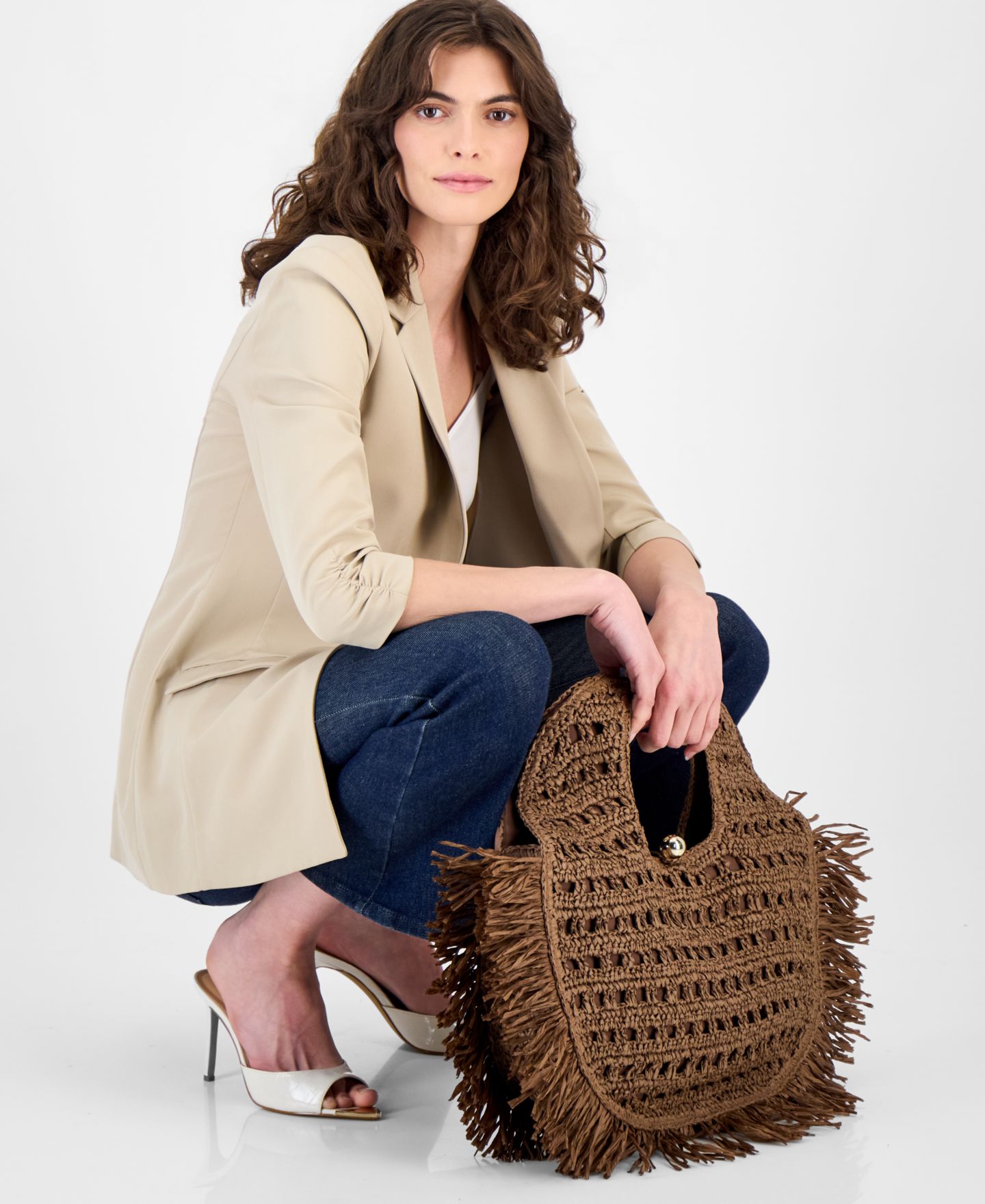 Женская сумка I.N.C. International Concepts Fringe Trim Straw Tote, цвет: Коричневый — фото 7