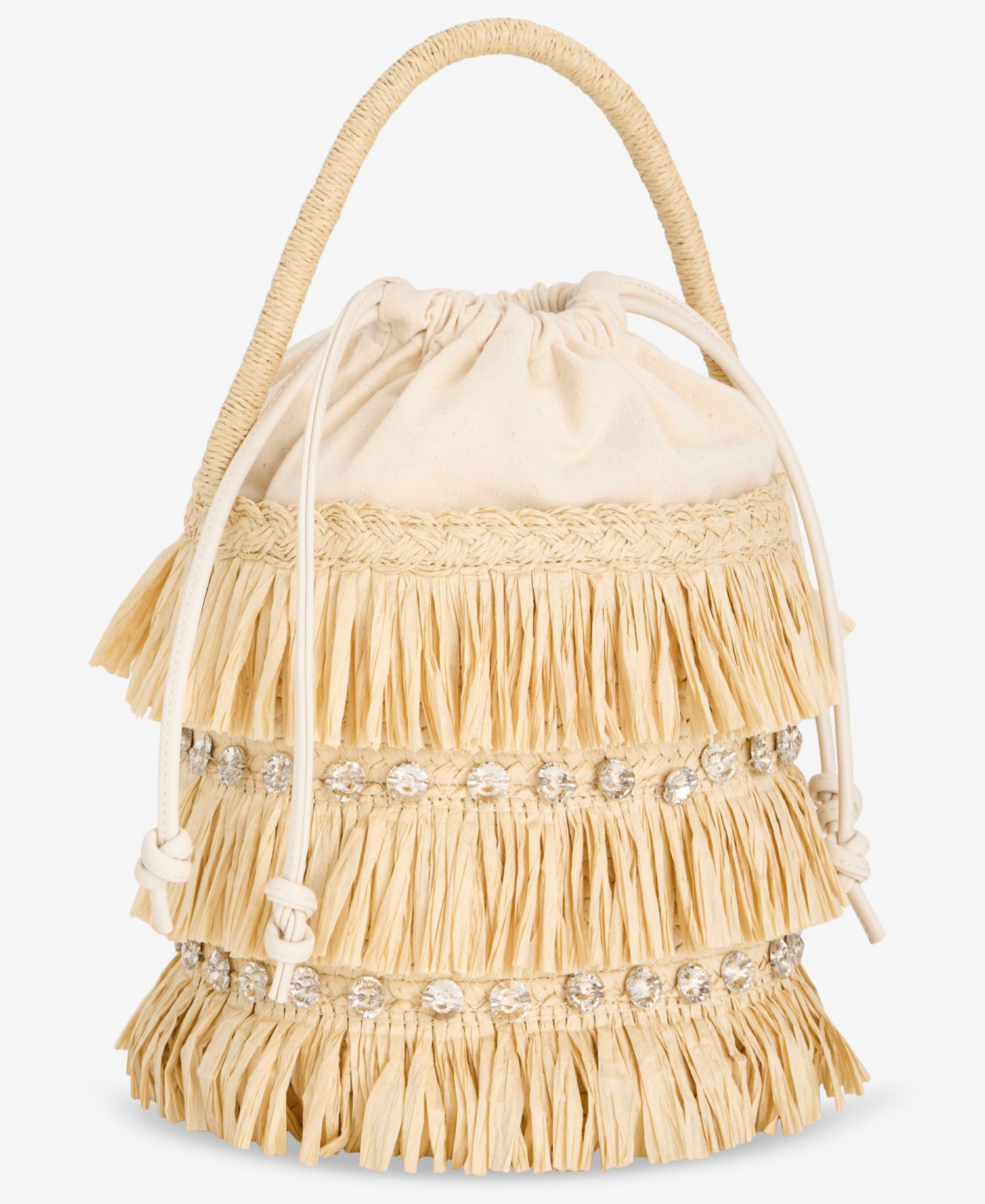Fringe And Crystal Mini Bucket Bag