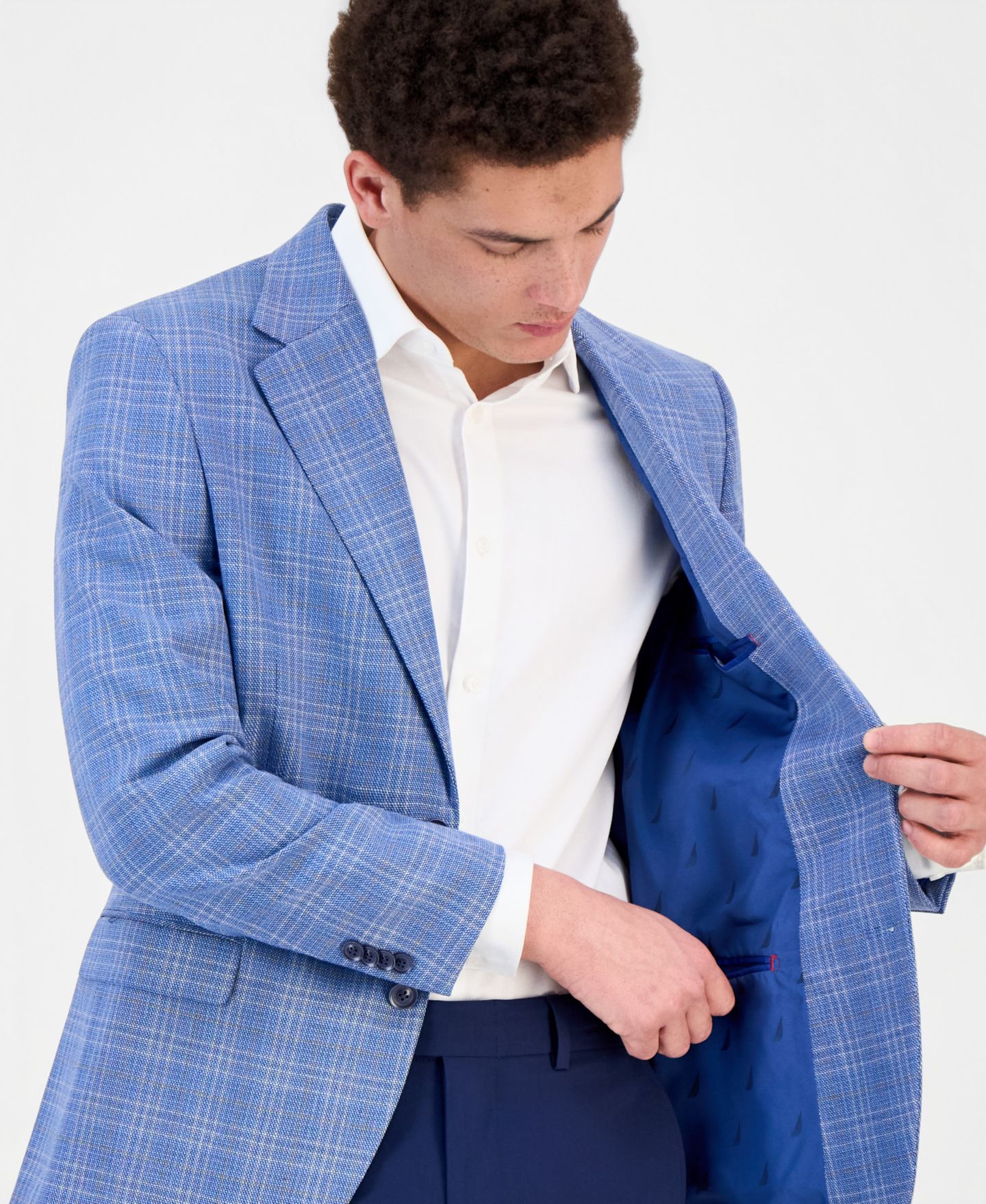 Мужской пиджак Nautica Modern-Fit Sport Coat, цвет: Синий клетчатый — фото 3