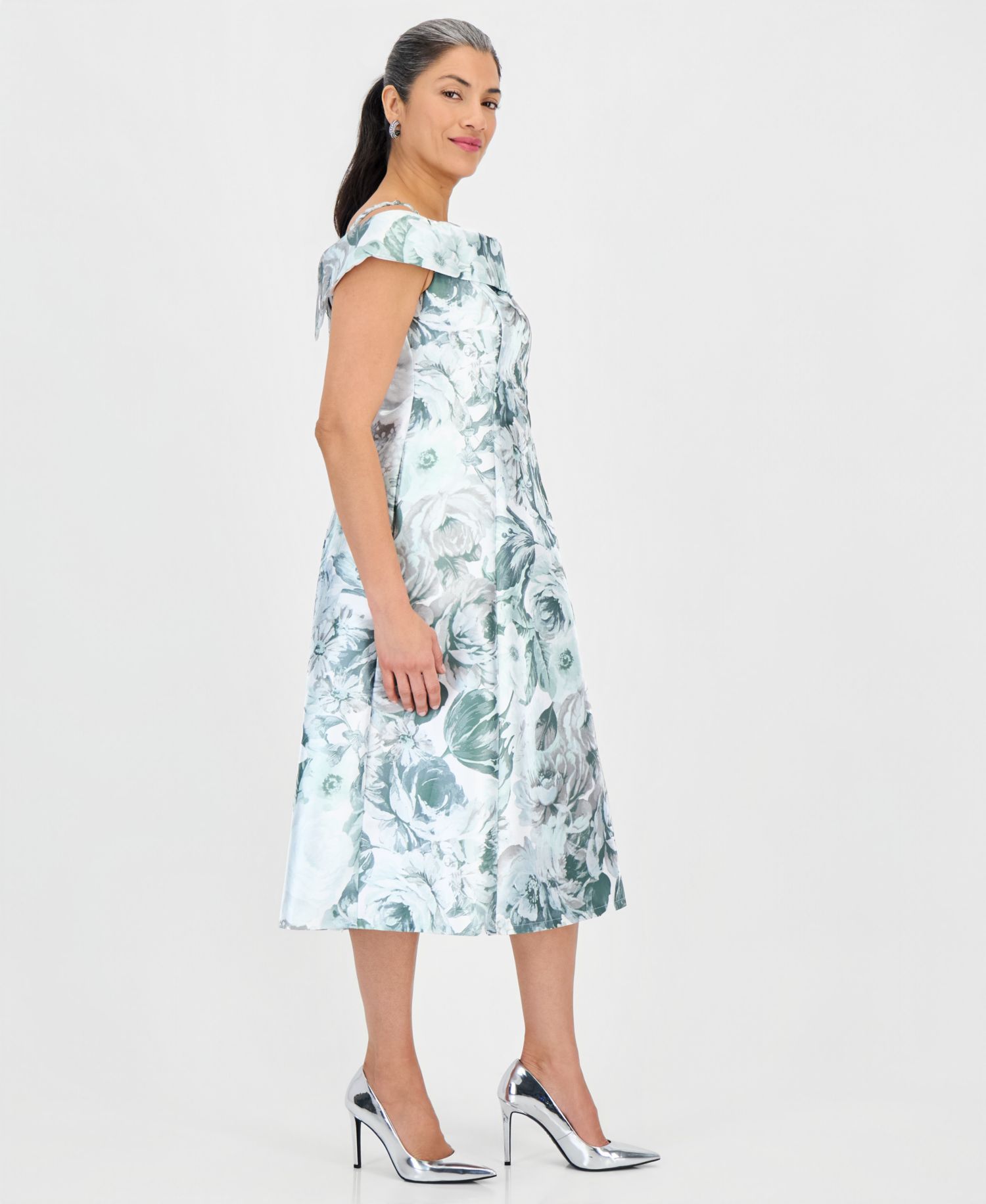 Petite Printed Off-Shoulder Midi Dress