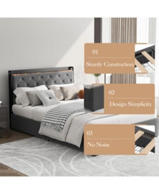 Storage Bed Frame with Headboard, 4 Drawers Under Storage Beds, Built in USB Charging Station Headboard