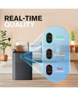 Air Purifier for large rooms up to 1076 sq ft. PM2.5 display, removes 99.97% of pet hair with double-sided air inlet. 24dB quiet, black