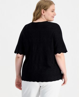 Plus Size Zigzag Short-Sleeve Cardigan Sweater