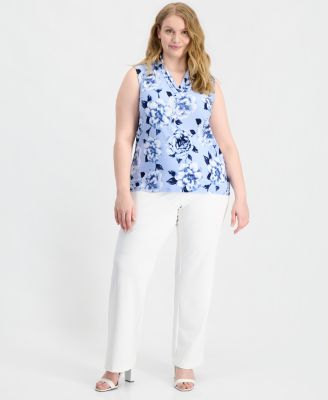 Plus Size Triple-Pleat V-Neck Sleeveless Top