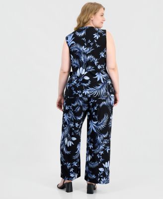 Plus Size V-Neck Side-Tie Wrap Top & High Rise Wide-Leg Pull-On Pants