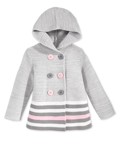 First Impressions Baby Girls' Double-Breasted Striped Hooded Sweater, Only at Macy's