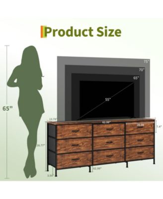 63 Inch Dresser TV Stand with 9 Fabric Drawers, Large Storage Chest, Wide Entertainment Center for 55 65 70 Inch TV