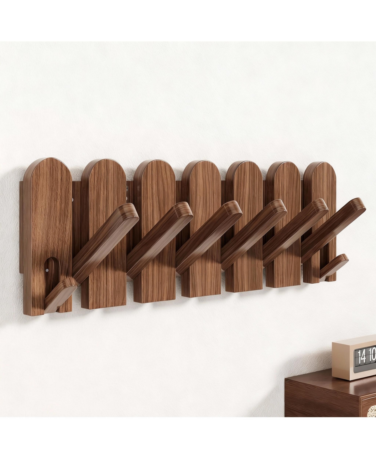Yigii Solid Walnut 8-Hook Wall Rack: Piano Keys Design, Space-Saving, Easy Install