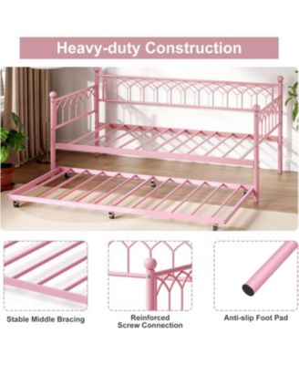 Twin Size Daybed, Sofa Bed Frame with Metal Steel Slat Support, Heavy Duty Metal Bed Frame, Space Saving, Easy Assembly, for Small Spaces