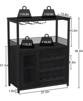 3-Tier Wine Bar Cabinet with Detachable Wine Rack and Drawer Industrial Sideboard and Buffet Cabinet with Glass Holder and Mesh Door