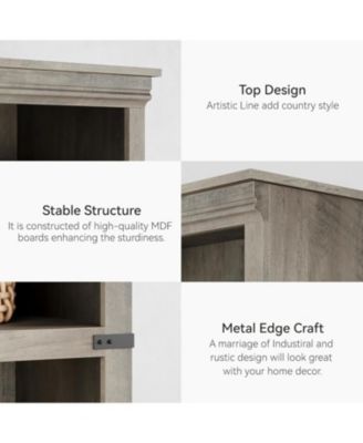 67.4" Tall 5-Tier Farmhouse Bookcase – Wooden Bookshelf with Open Display Shelves and Storage, Freestanding Home Office, Living Room