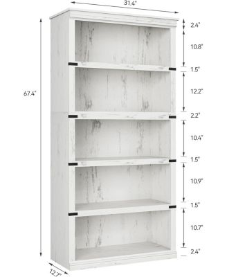 67.4" Tall 5-Tier Farmhouse Bookcase – Wooden Bookshelf with Open Display Shelves and Storage, Freestanding Home Office, Living Room
