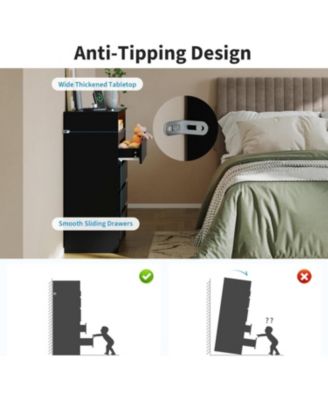 8 Drawer Dresser with Charging Station and LED Lights, Modern Chest of Drawers with Power Outlet, Organizer Cabinet
