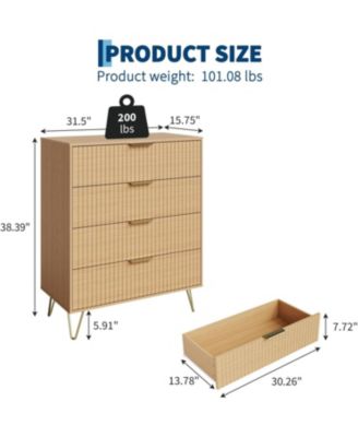 Fluted 4-Drawer Dresser for Bedroom, 32" Wide Modern Minimalist Chest of Wooden Drawers,Wide Clothes Storage Organizer