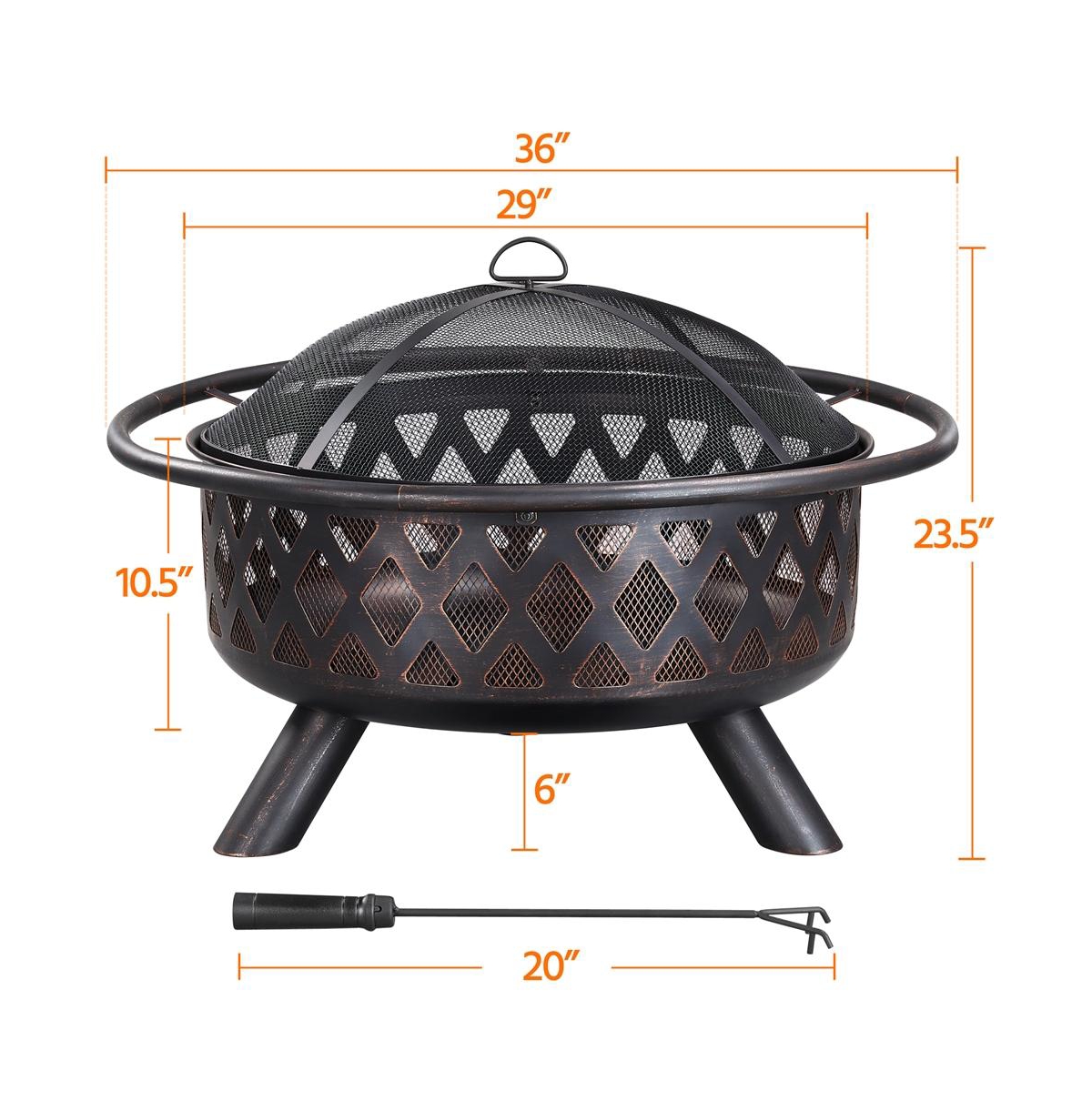 Yaheetech Rounded Outdoor Iron Fire Pit Wood Burning Heating for Bonfire