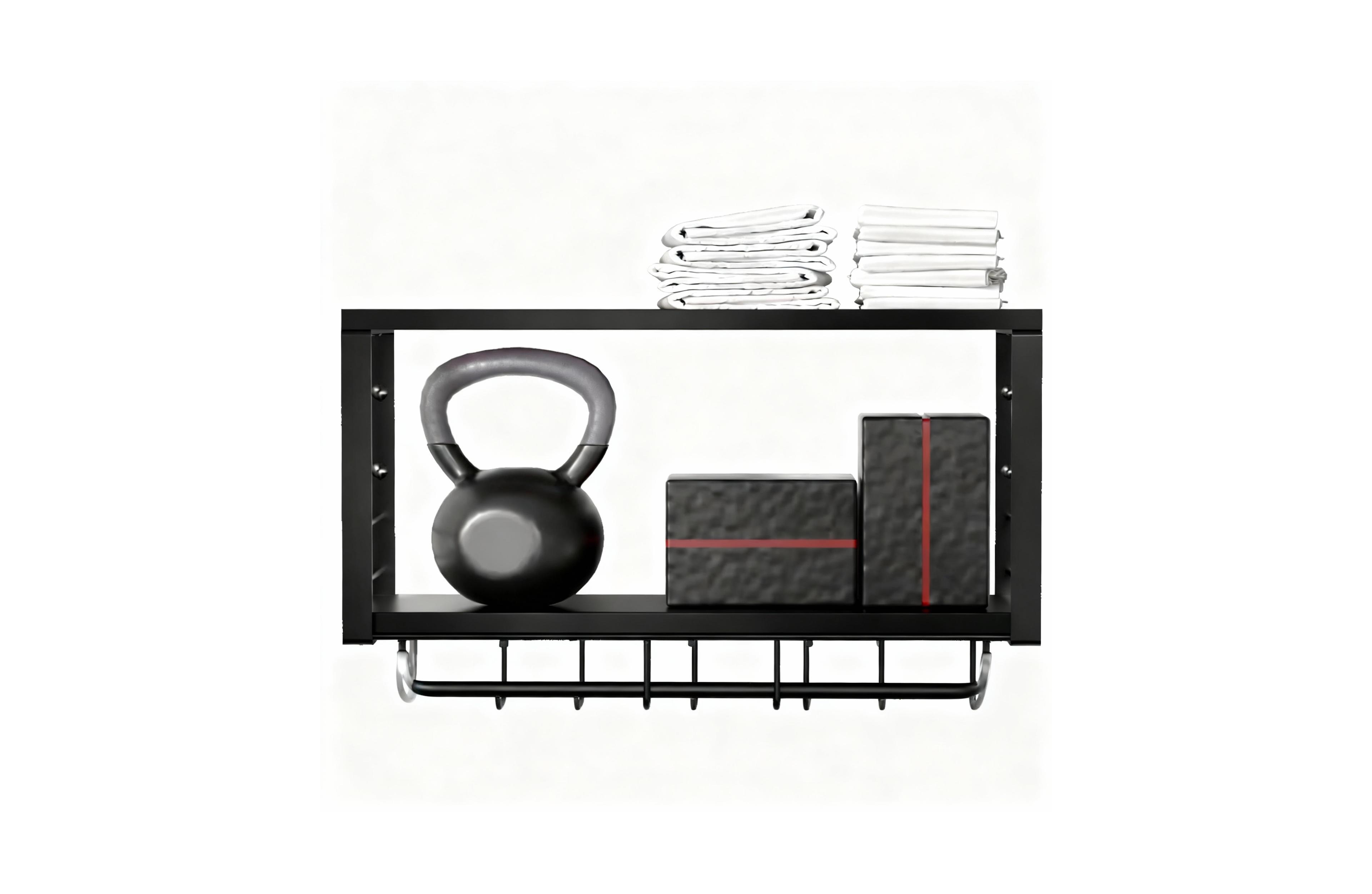 Yigii 2 Tier Wall Mount Home Gym Rack - Stylish, Heavy-Duty Storage for Fitness Accessories
