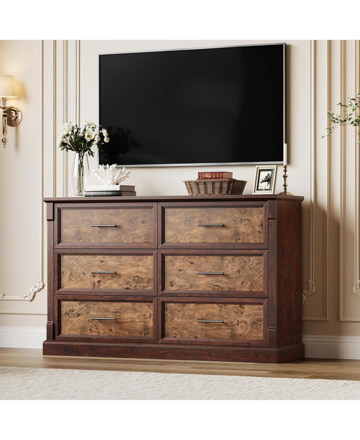 gaomon 6 Drawer Dresser for Bedroom, Farmhouse 47.2" Wide Chest of Drawers with Metal Handles, Rustic Double Wood Dresser, Storage Dressers Organ