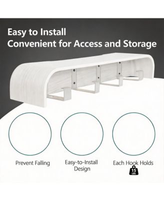 Solid Wood Wall Shelf with Hidden Hooks for Coats, Hats, Bags, Towels