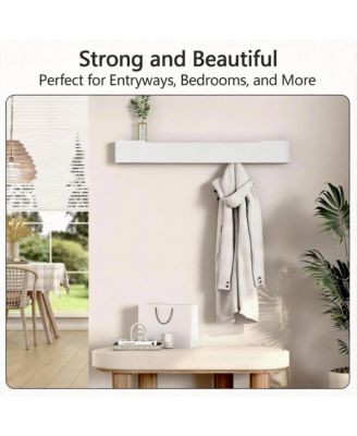 Solid Wood Wall Rack with 8 Hooks for Home Decor and Storage