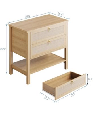 Rattan Night Stand Set of 2, Boho Night Stand with 2 Rattan Drawers, Large Bedside Table Side Table