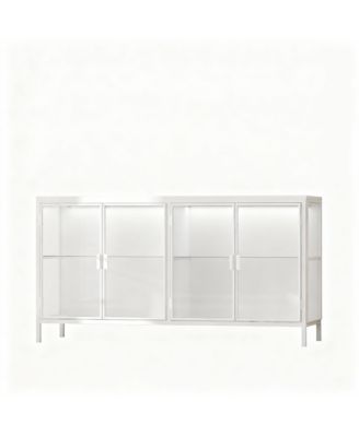 LED Illuminated Sideboard with Clear Shelves and Metal Frame for Living Room