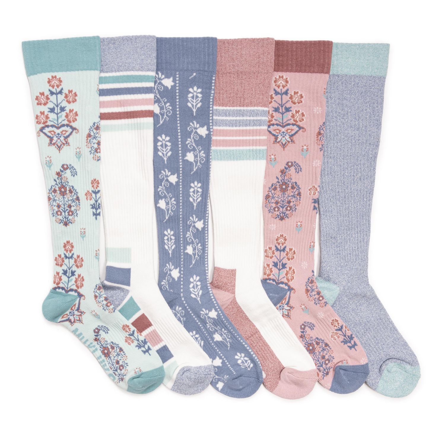 Women's 6 Pack Tall Cotton Compression Knee-High Socks