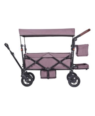 Wagon Stroller for 2 Kids, Collapsible Push Pull Quad Stroller with Adjustable Handle, Harness, Removable Canopy, 4 Wheels with Brakes