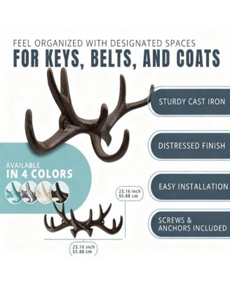 Antique Cast Iron Deer Wall Hooks for Coats, Hats, Keys
