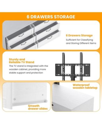 TV Stand with Mount and 6 Drawers Storage Fits 32/45/55/65/75/80 Inch TVs, Entertainment Center w/Height Adjustable Mount for Living Room