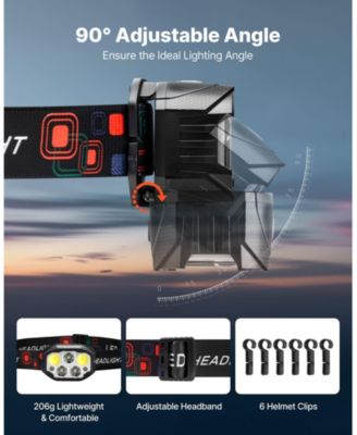 2-Pack Rechargeable LED Headlamps, 12 Lighting Modes, Motion Sensor, Adjustable Headband, Lightweight