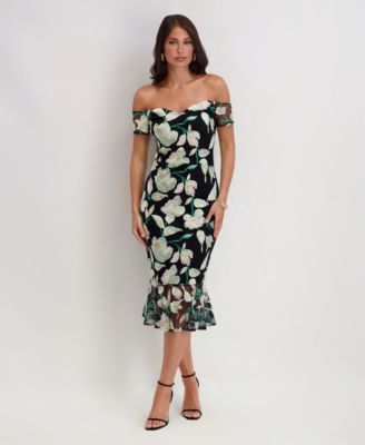 Women's Embroidered Lace Detail Sweetheart Midi Dress