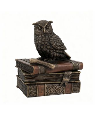 Bronzed Owl Trinket Box, 4.5x4x3.5in, Cold Cast Resin