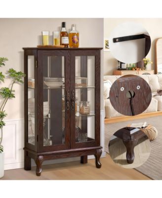 Antique Display Cabinet with Lighted Glass Doors and Mirrored Panel