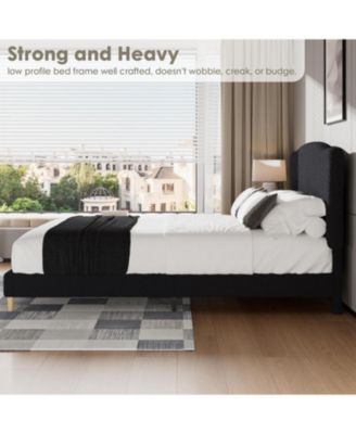 Queen Upholstered Platform Bed Frame with Low-Profile Rounded Headboard, Heavy-Duty Wooden Slats, Noise-Free, No Box Spring
