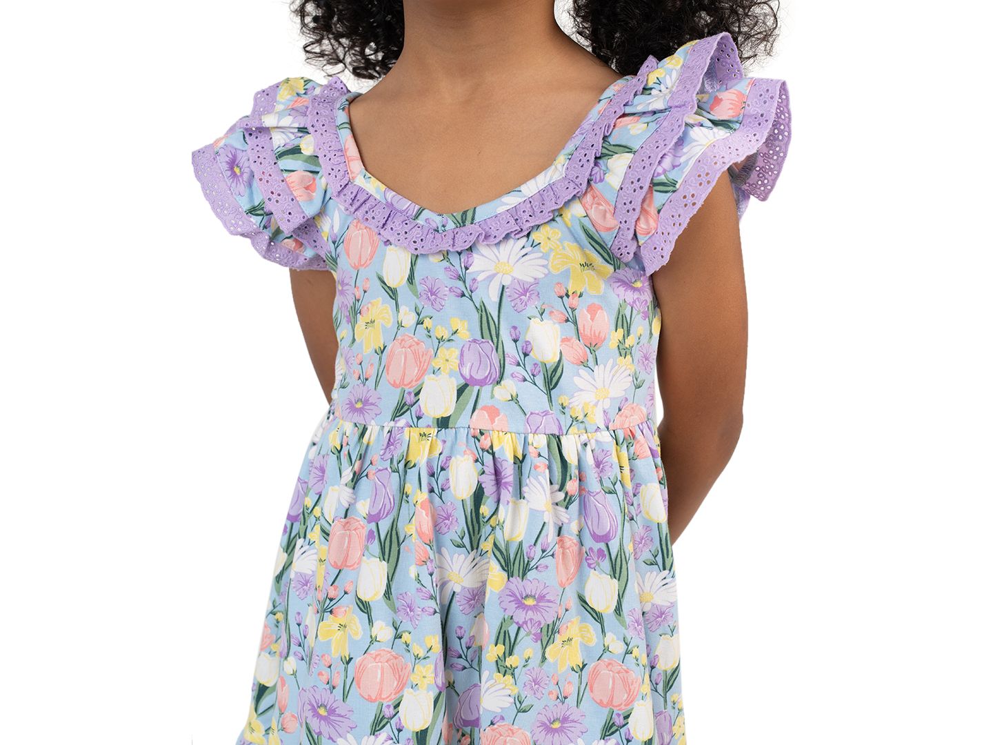 Платье Rare Editions Peri Printed Square Neck Dress для девочек, цвет: Лавандовый / Жёлтый — фото 2