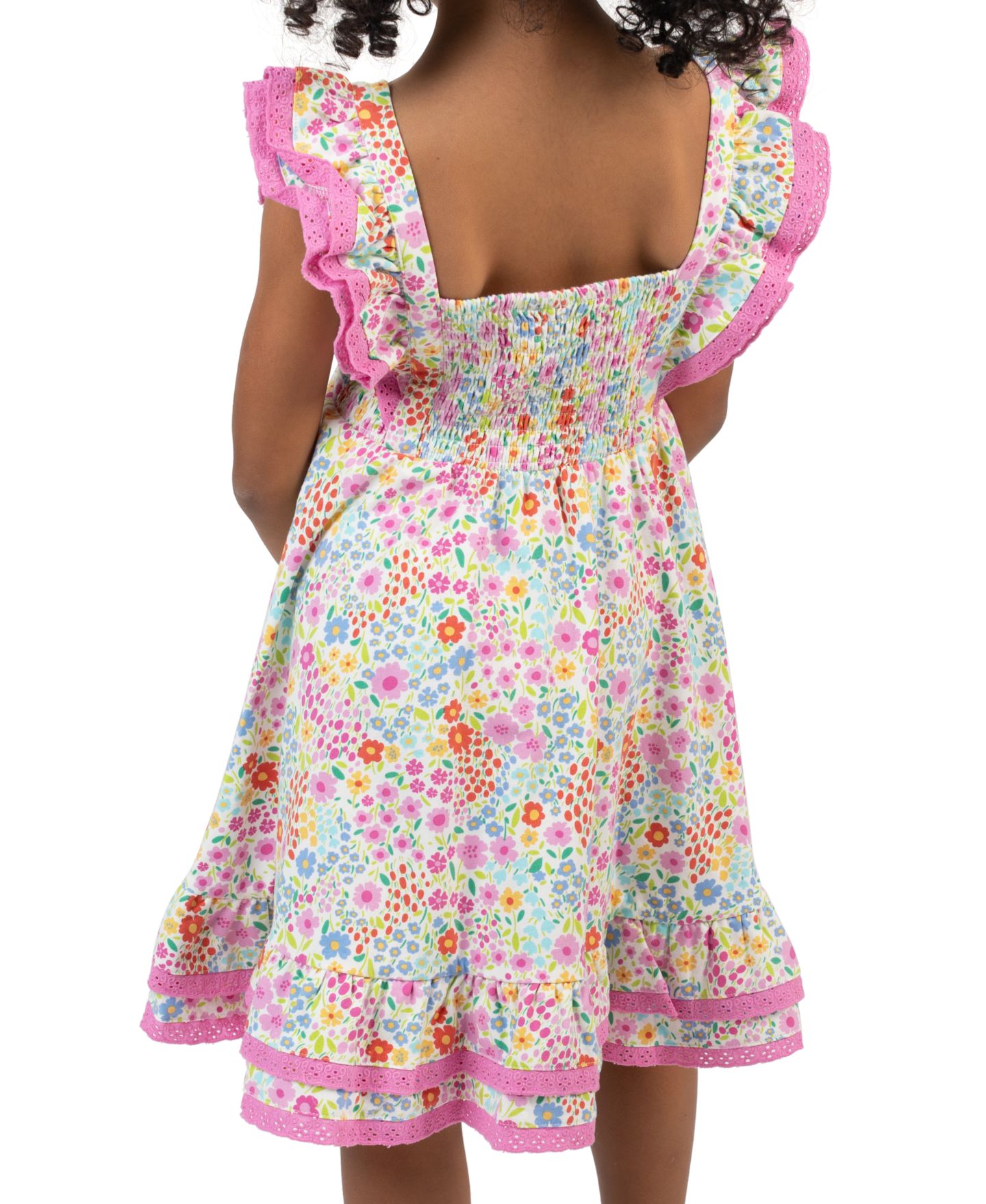 Платье Rare Editions Knit Print Square Neck Dress для девочек, цвет: Розовый / Зелёный — фото 3