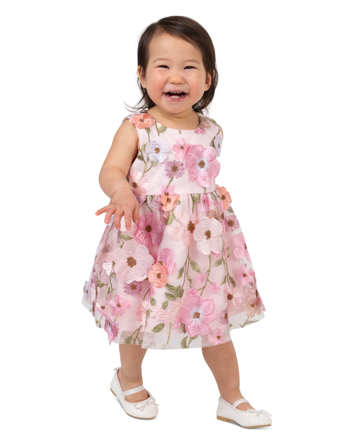 Rare Editions Baby Girls' 3D Flower Applique Round Neck Dress and Panty, 2-Piece Set