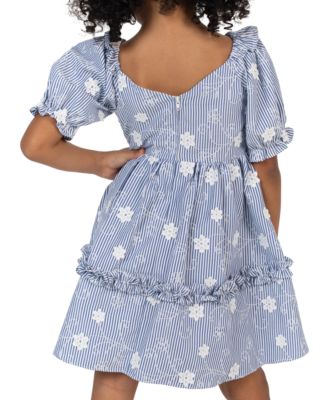 Girls' 2T-6X Striped Embroidered Flutter Sleeve Dress